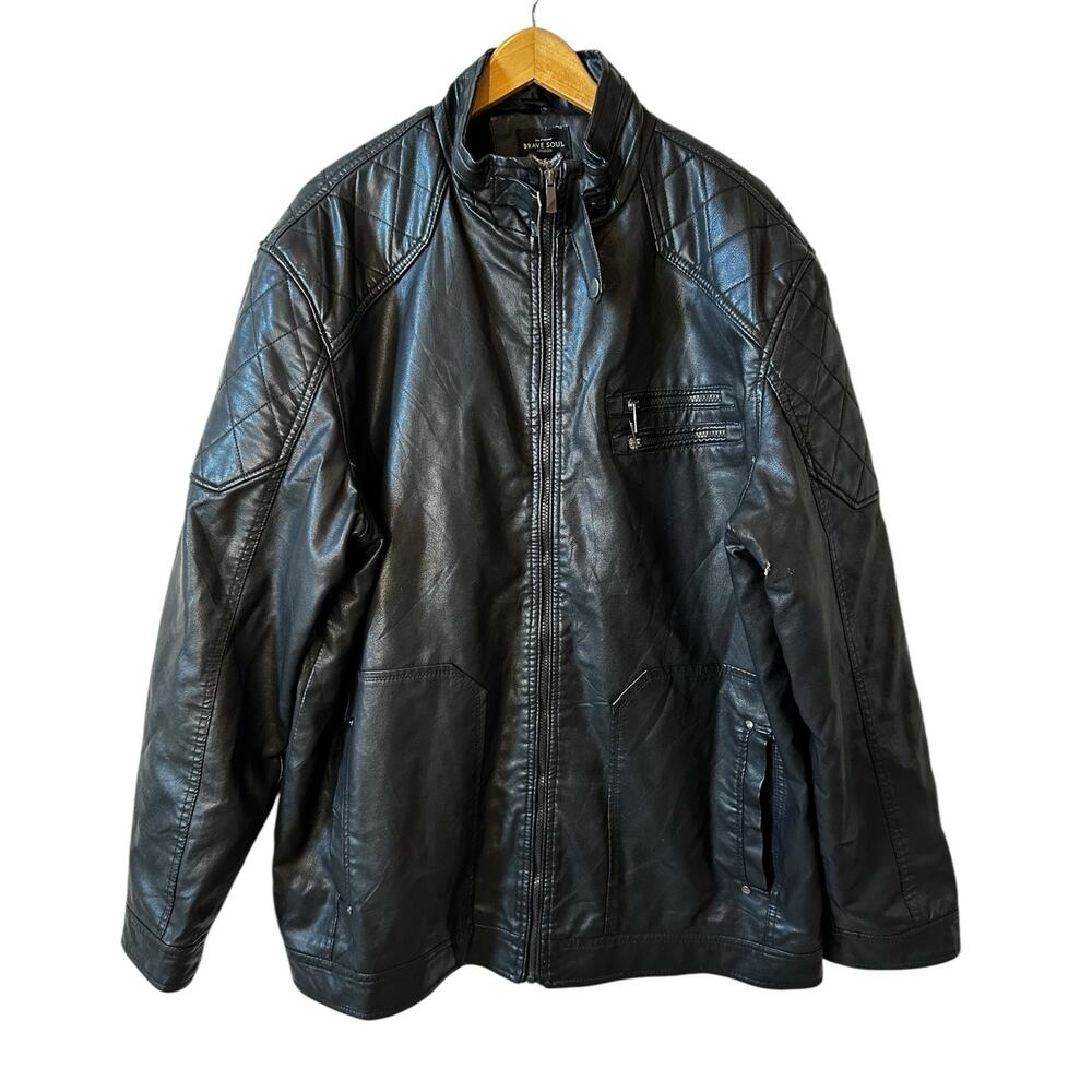 Brave Soul London Men’s Faux Vegan Leather Motorcycle Jacket Black Size 2X Biker